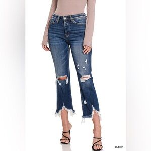 Zenana distressed cropped bootcut jeans